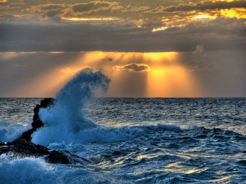Wave Crashing on Rocks — Blue