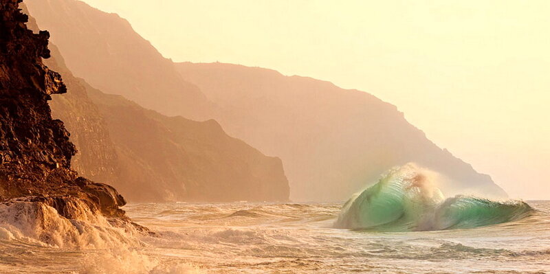 Wave Crashing on Rocks — Green
