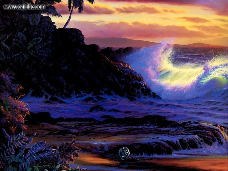 Wave Crashing on Rocks — Purple