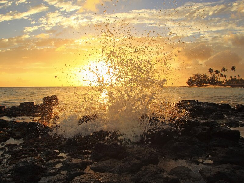Wave Crashing on Rocks — Yellow