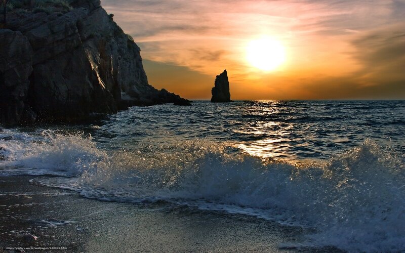 Wave Crashing on Rocky Shore — Orange