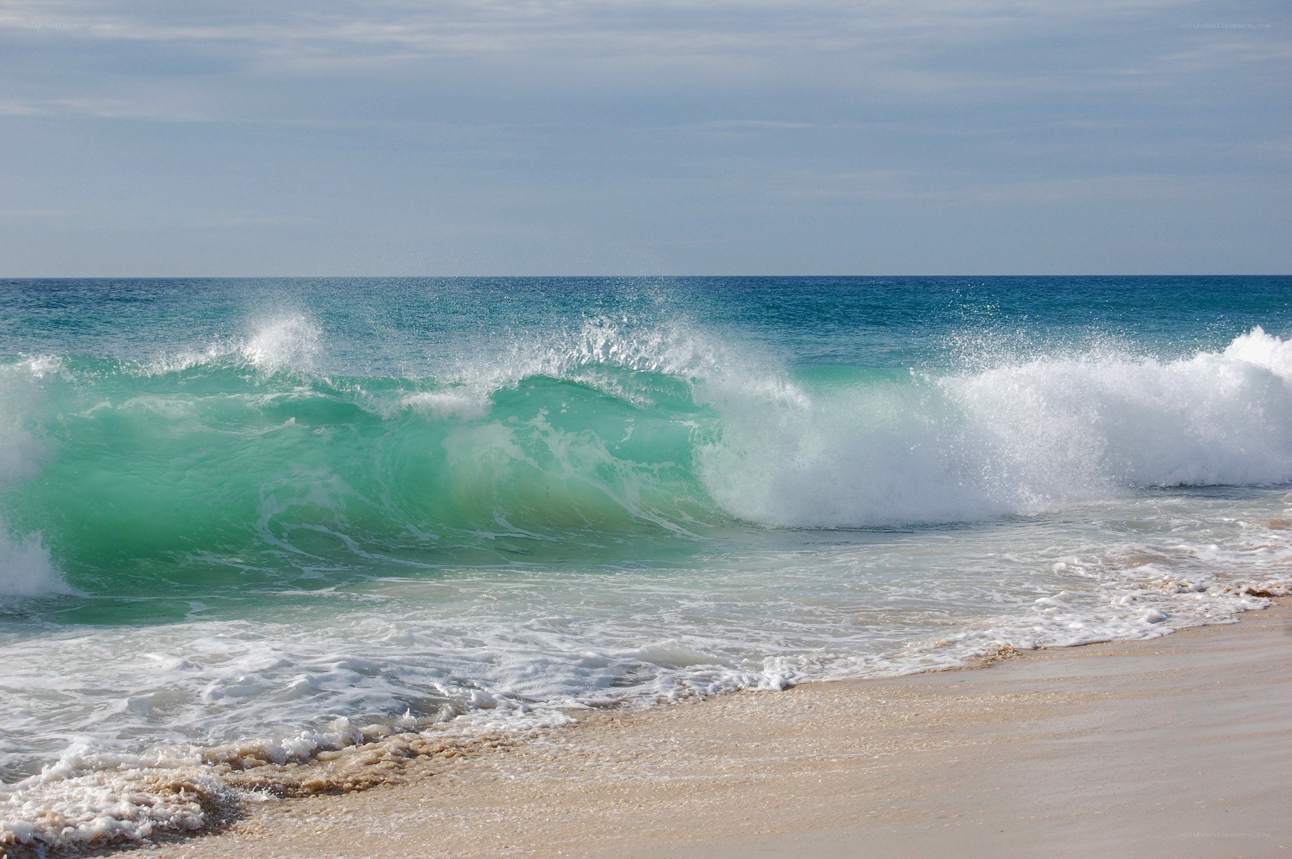 Wave crashing on sandy beach