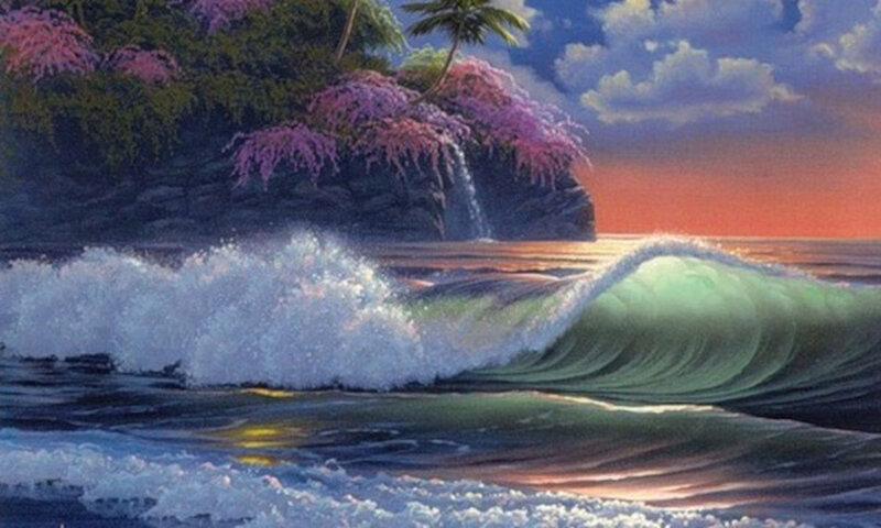 Wave Crashing on Shore — Green