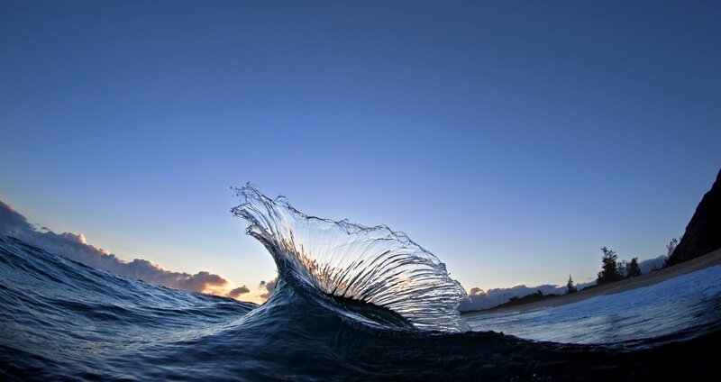 Wave Cresting at Sunset — Blue