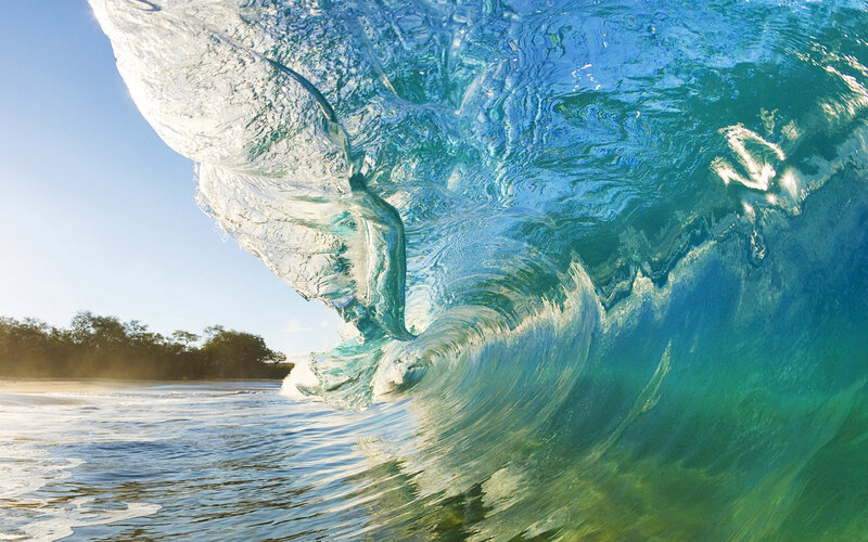 Wave Curling in Ocean — Blue, Dramatic, Morning