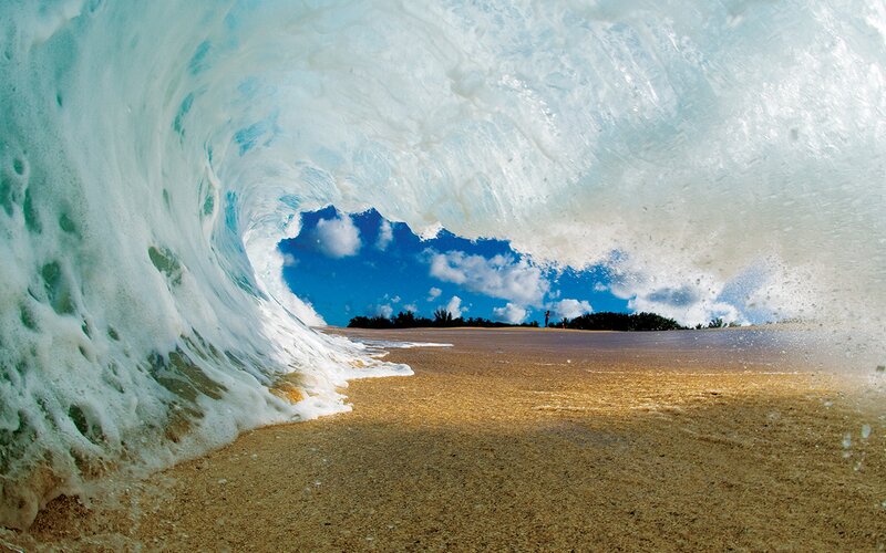 Wave Tunnel at Beach — Blue, Dramatic, Afternoon