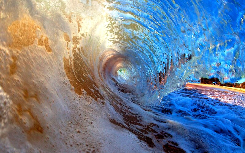 Wave Tunnel at Beach — Blue, Dramatic