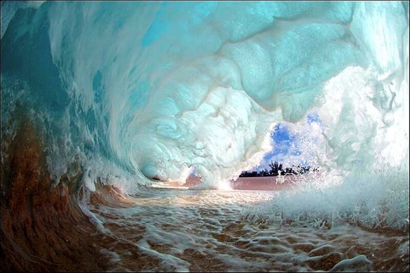 Wave Tunnel at Beach — Blue