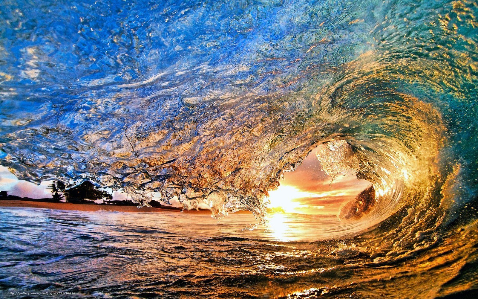 Wave tunnel at sunset