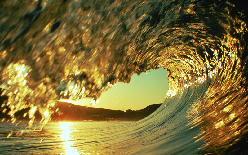 Wave tunnel at sunset