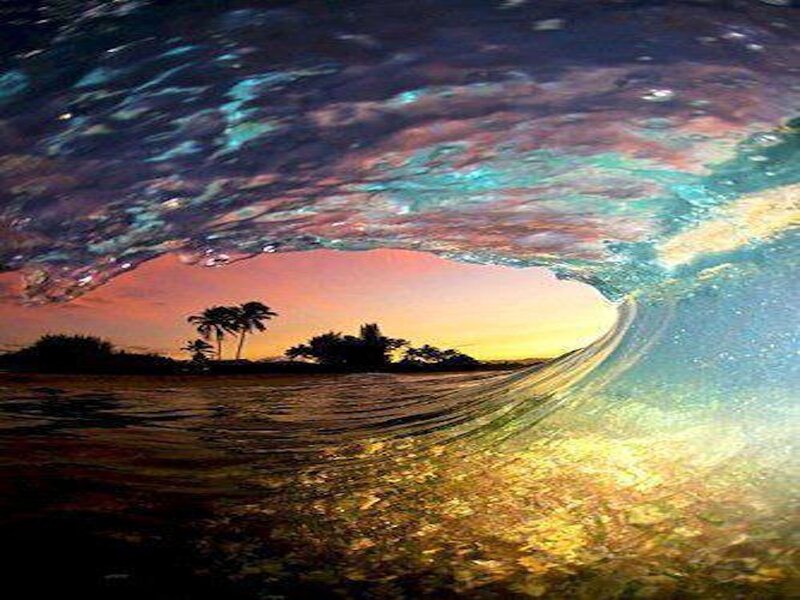 Wave Tunnel at Sunset — Blue, Dramatic, Photograph