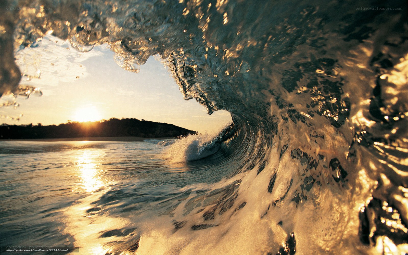 Wave tunnel at sunset