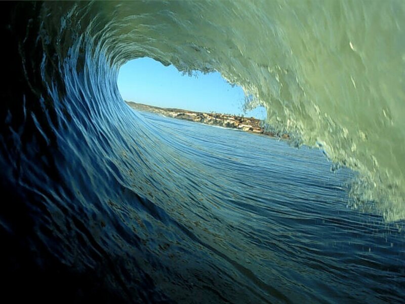 wave tunnel view of coastline