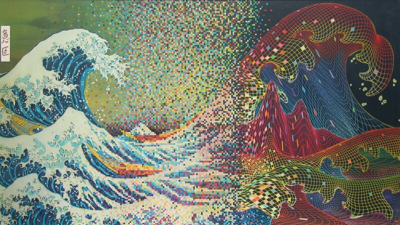 Wave with Boat and Mountains
