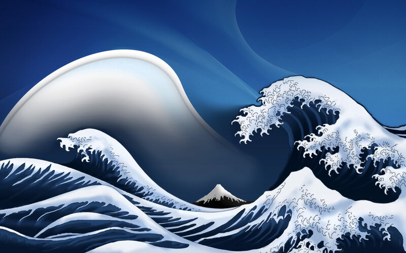 Waves and Mountain — Blue, Dramatic