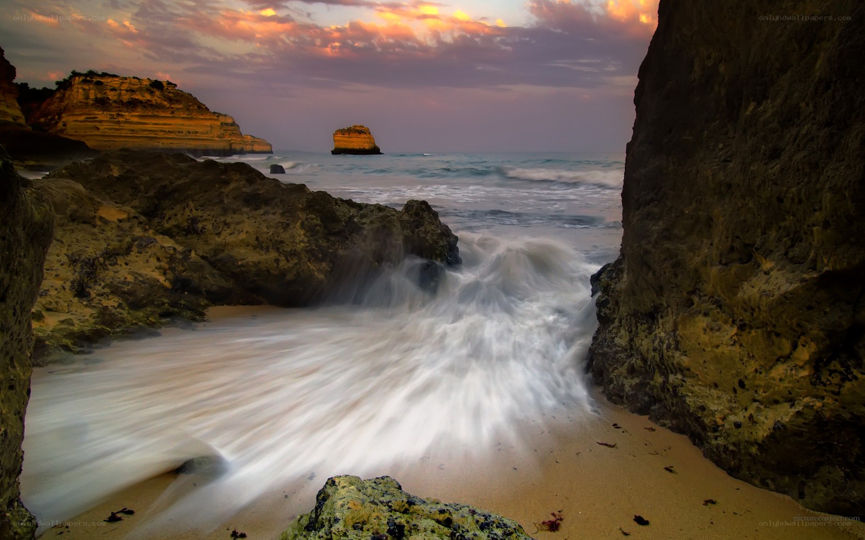 Waves at coastal rock formation