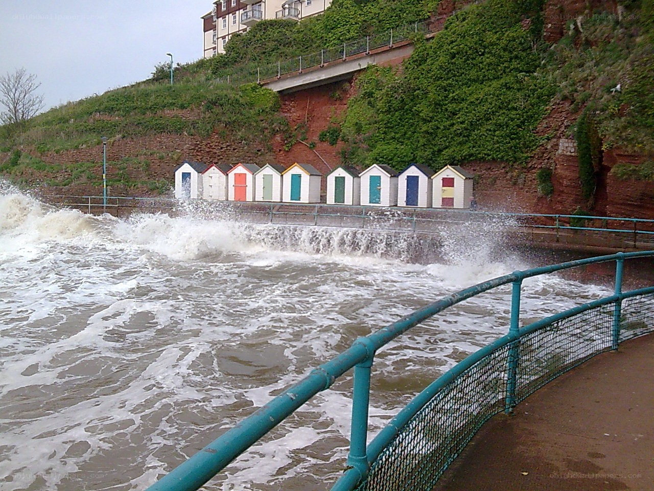 Waves crashing at seaside