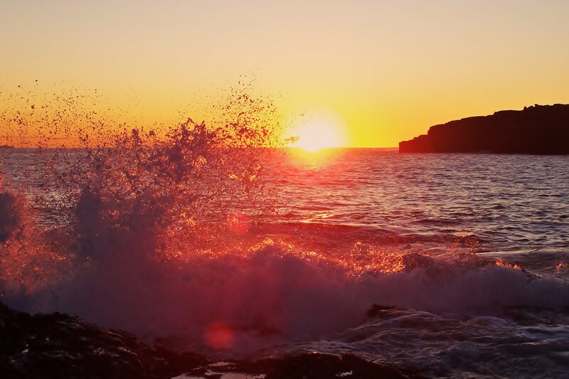 Waves Crashing at Sunset — Orange