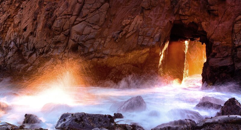 Waves Crashing in Cave — Orange