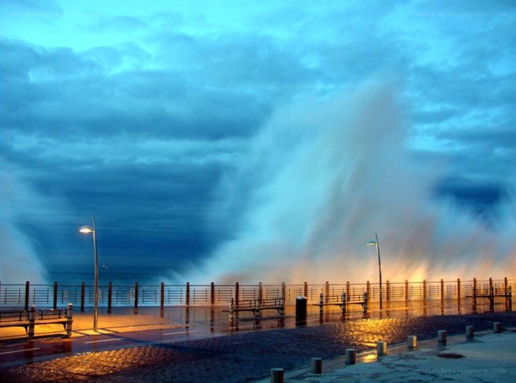 Waves crashing on a pier