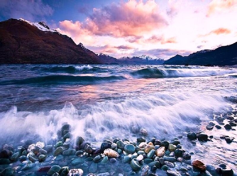 Waves crashing on a rocky shore