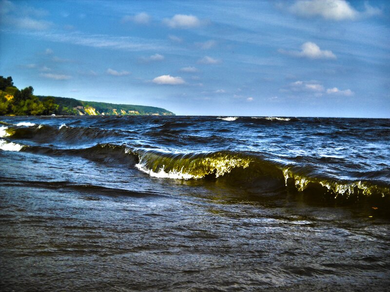 Waves crashing on a rocky shore