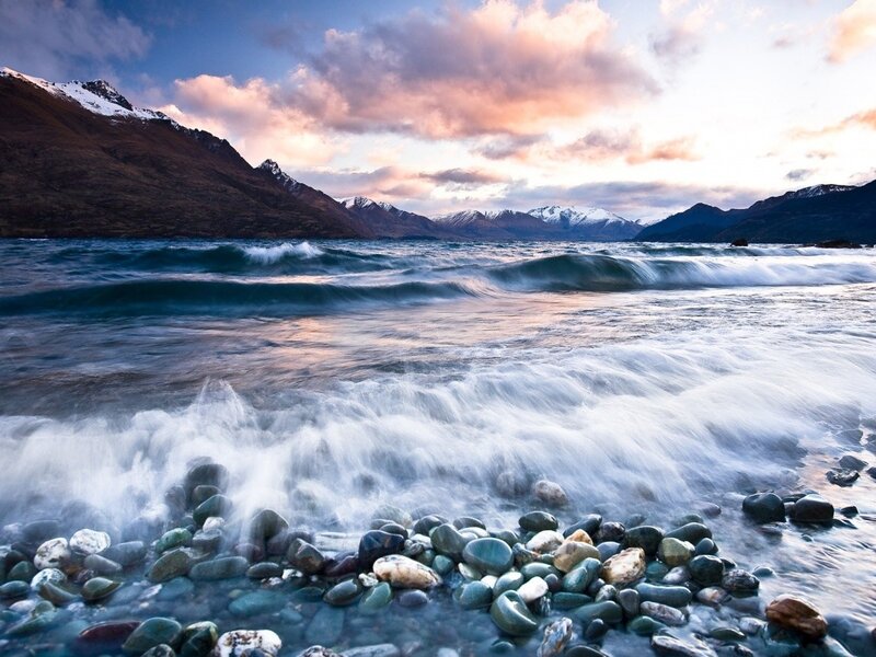 Waves crashing on a rocky shore