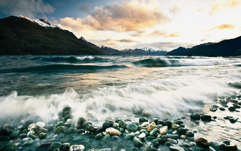 Waves crashing on a rocky shore