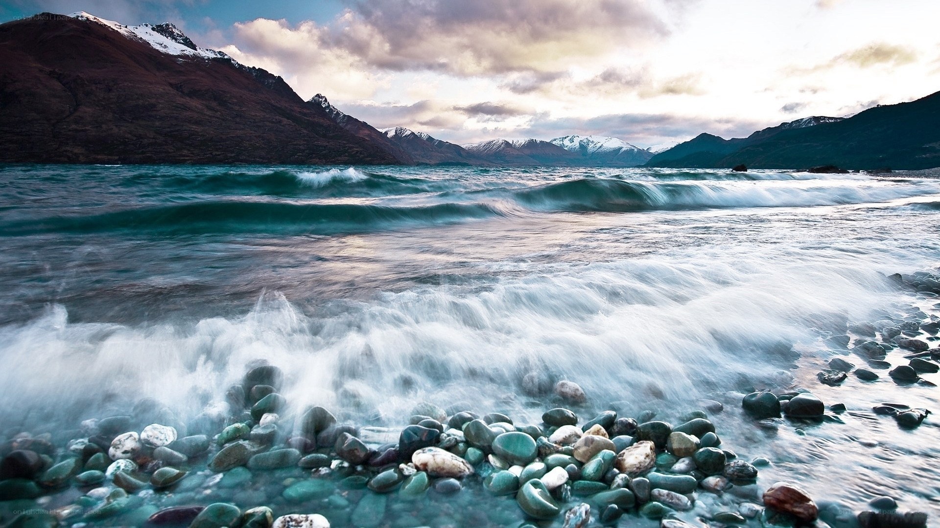Waves crashing on a rocky shore