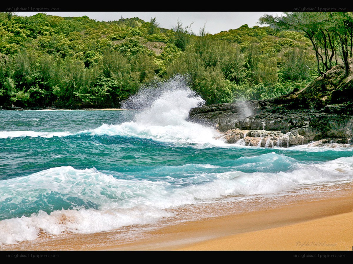 Waves crashing on a tropical beach