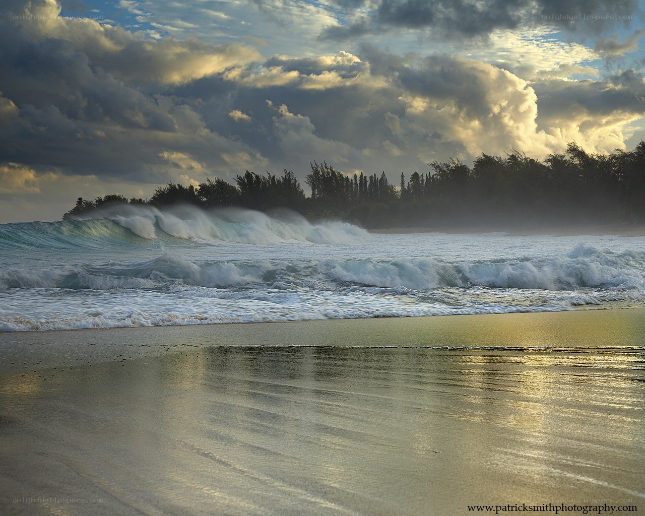 Waves crashing on a tropical beach
