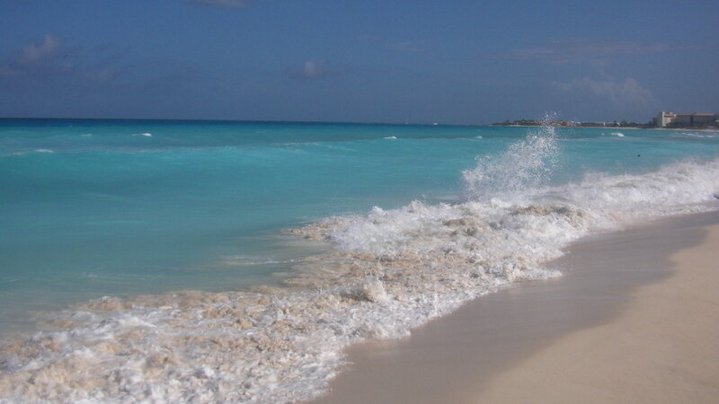 Waves Crashing on Beach — Blue, Calm, Afternoon