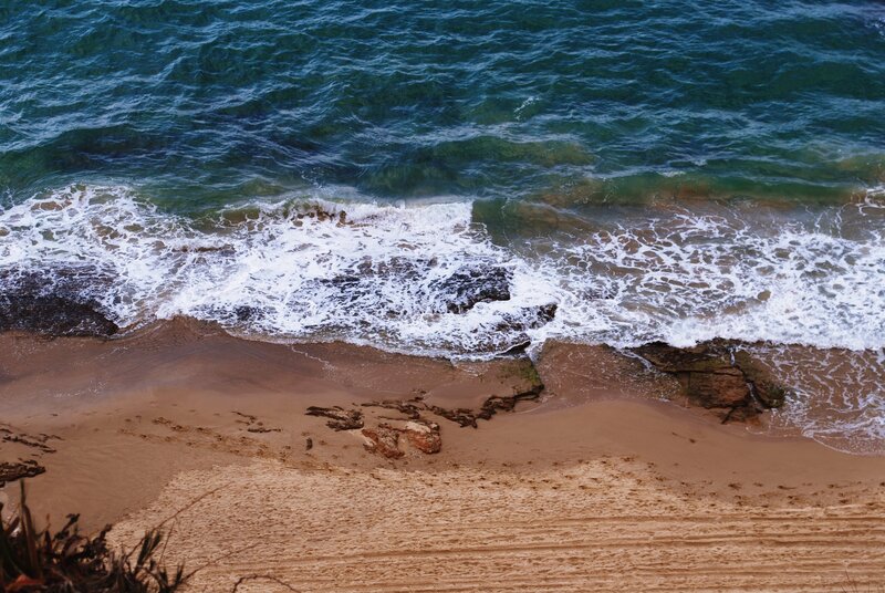 Waves Crashing on Beach — Blue, Calm, Photograph, Sand