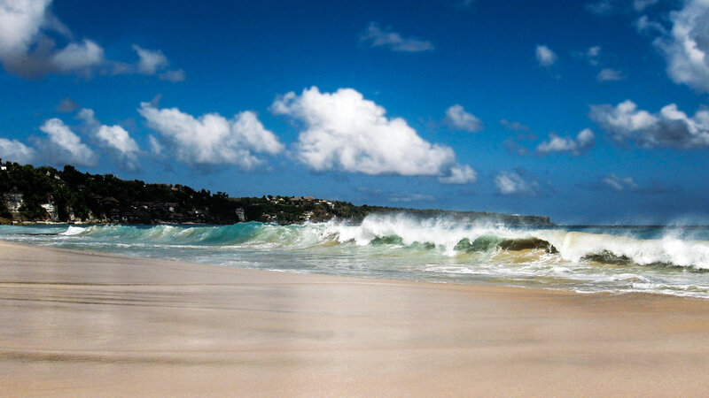 Waves Crashing on Beach — Blue, Dramatic, Afternoon, Photograph