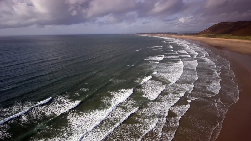 Waves Crashing on Beach — Blue, Dramatic, Afternoon
