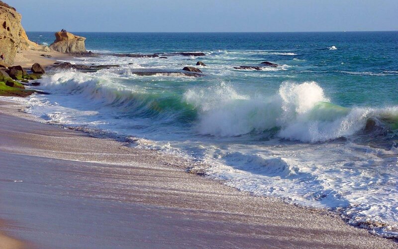 Waves Crashing on Beach — Blue, Dynamic, Afternoon