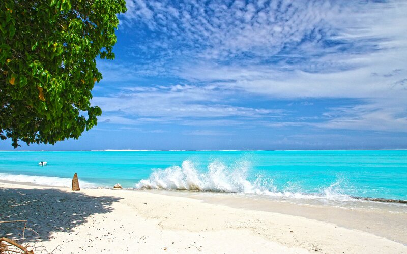 Waves Crashing on Beach — Blue, Serene, Afternoon
