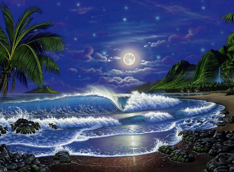 Waves Crashing on Beach — Blue, Serene