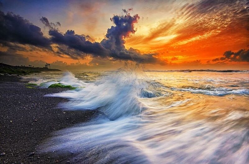 Waves Crashing on Beach — Orange, Dramatic