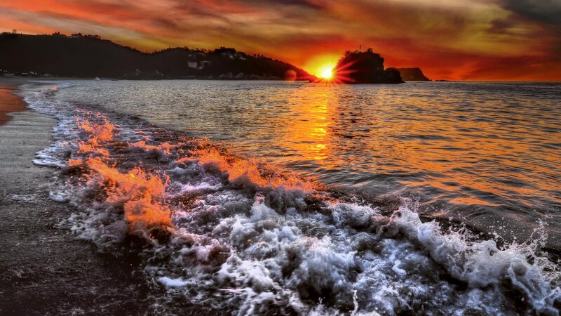Waves Crashing on Beach — Orange