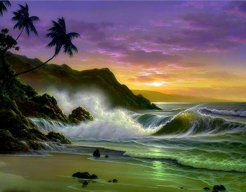 Waves Crashing on Beach — Purple