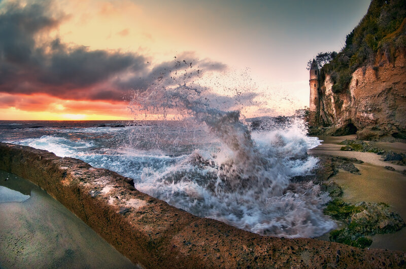 Waves Crashing on Cliff — Orange
