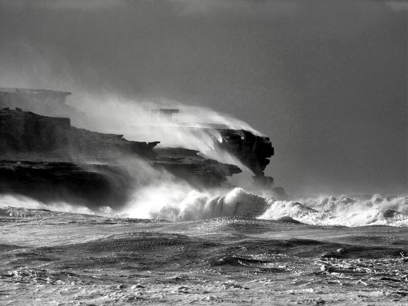 Waves Crashing on Cliffs — Black