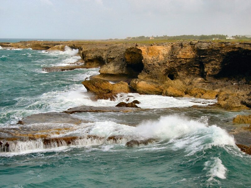 Waves Crashing on Cliffs — Blue, Dramatic, Afternoon, Photograph