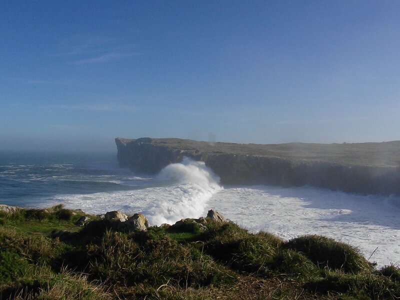Waves Crashing on Cliffs — Blue, Dramatic, Afternoon