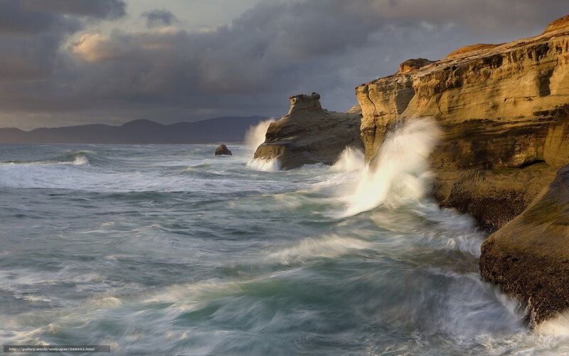 Waves Crashing on Cliffs — Blue, Dramatic, Sunset