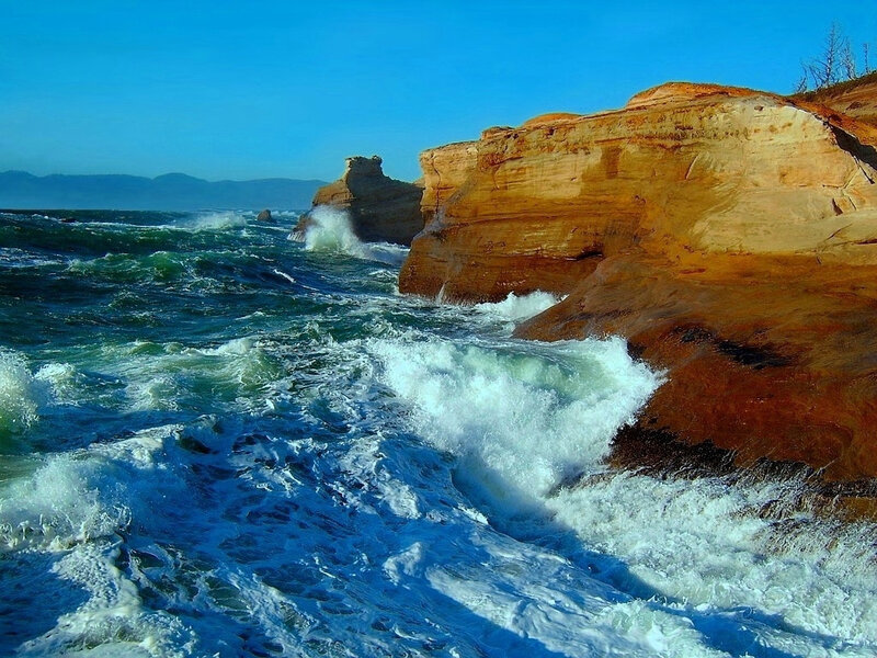 Waves Crashing on Cliffs — Blue, Dramatic