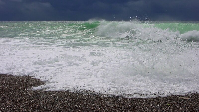 Waves Crashing on Pebble Beach — Green