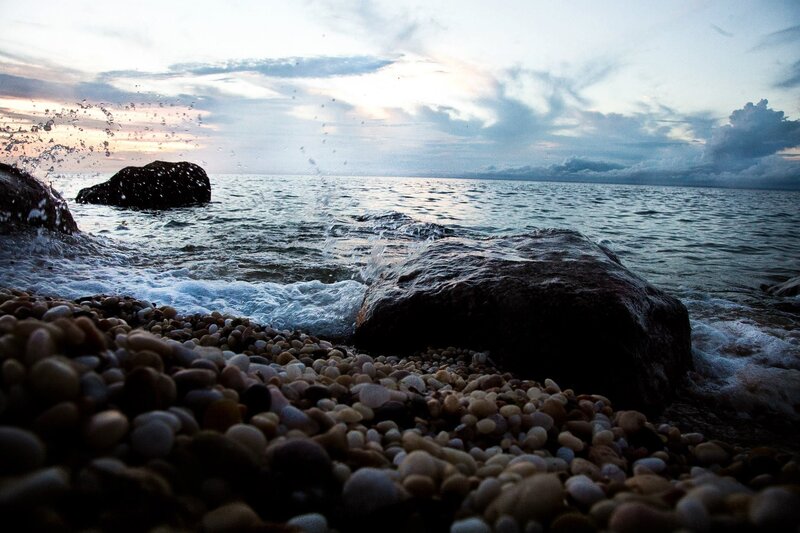 Waves Crashing on Pebbles — Blue, Dramatic