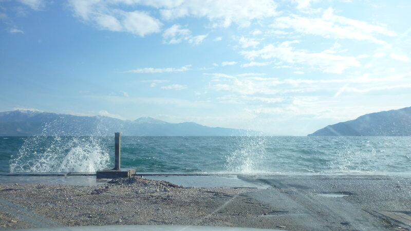 Waves Crashing on Pier — Blue, Calm